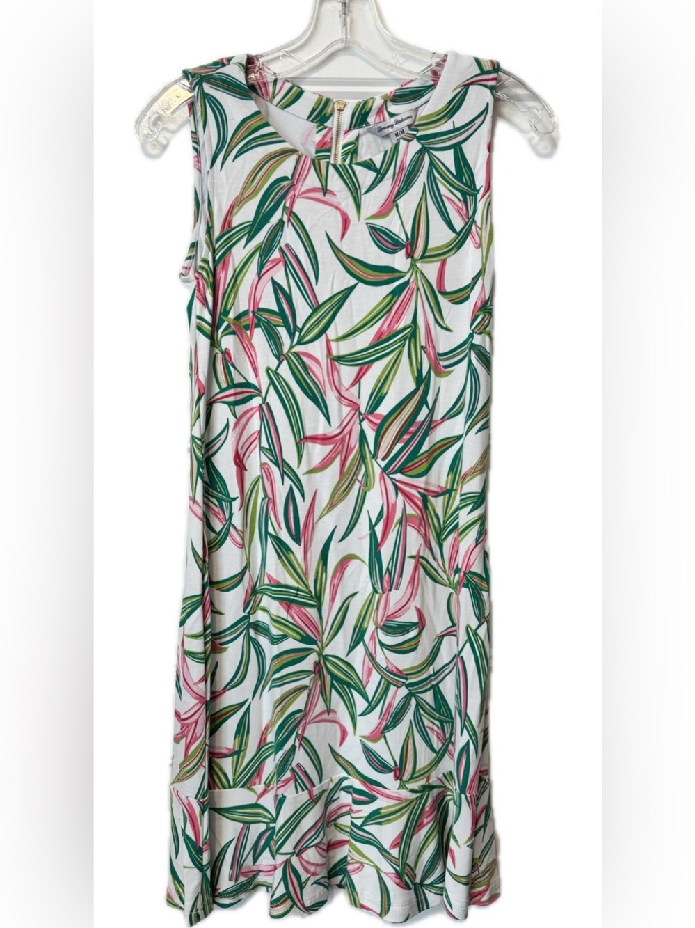 Tommy Bahama Tropical Palm Print Shift Dress Pink Green White Sleeveless M